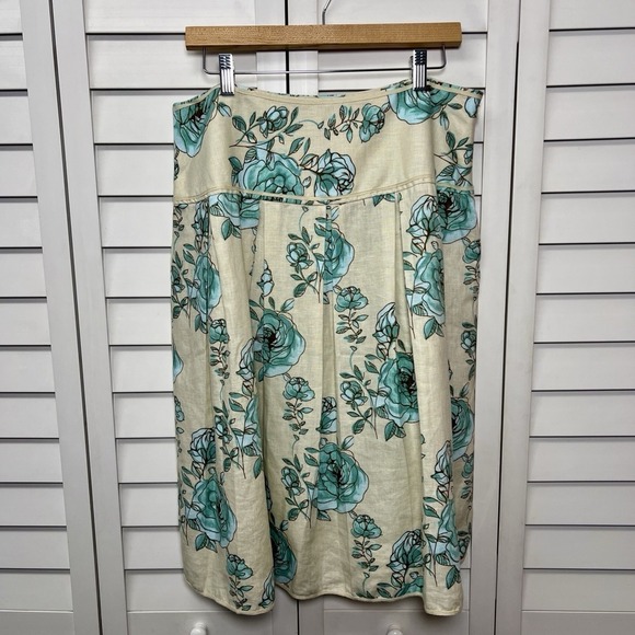 Andre Oliver Dresses & Skirts - Andre Oliver Floral Linen A-Line Pleated Skirt Women's Size 12